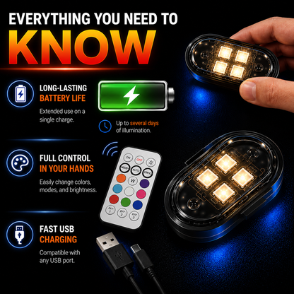 SparkCabin battery life, remote control, and USB charging features